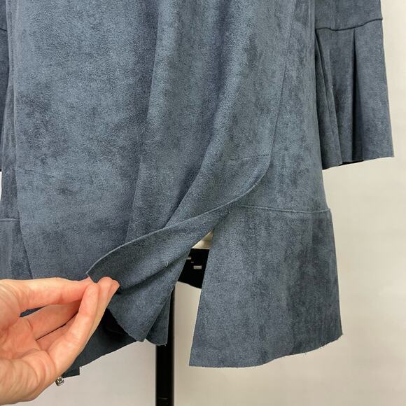 Soft Surroundings | Izzy Dark Blue Faux Vegan Suede Feminine Flouncy Top - Picture 7 of 10
